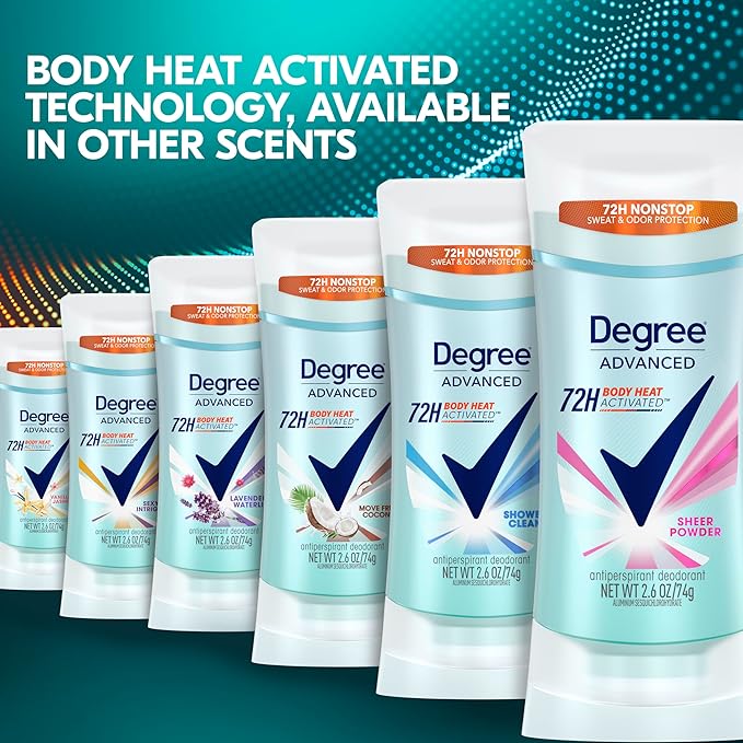 Degree Advanced Protection Antiperspirant Deodorant Sheer Powder for 72-Hour Sweat & Odor Control for Women, with Body Heat Activated Technology, 2.6 oz (Pack of 2)