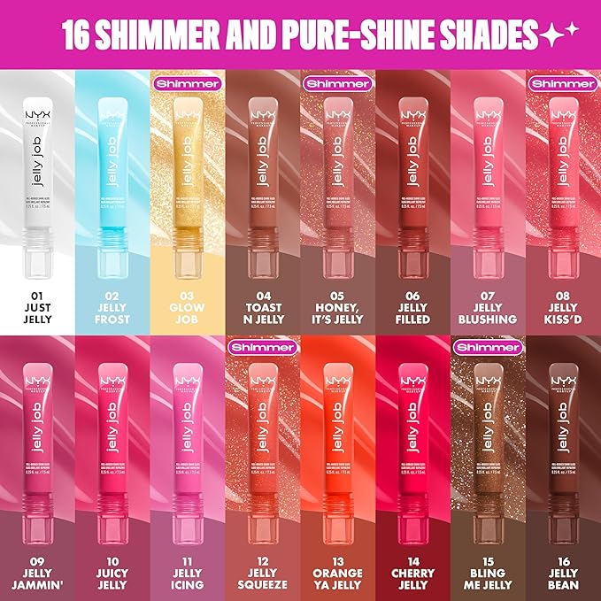 NYX PROFESSIONAL MAKEUP Jelly Job Lip Gloss, Lip Tint Gloss with Full-Bodied, Smoothing, and Hyper-Glossy Shine - Juicy Jelly (Bright Pink)