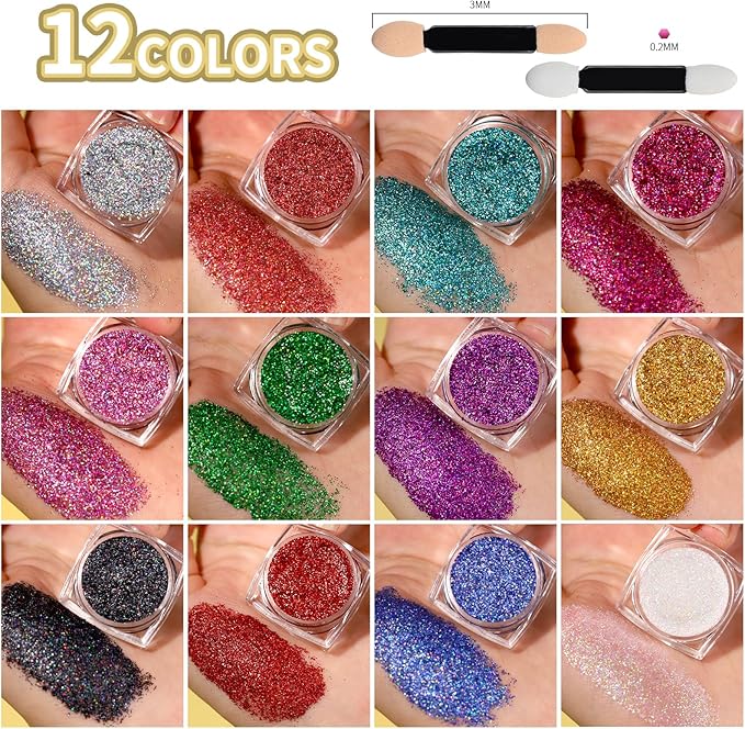 Teenitor Face Glitter Body Glitter Makeup Festival Glitter Gel, 12 Colors Face and Body Glitter Gel, Hair Glitter, Glitter for Face and Hair