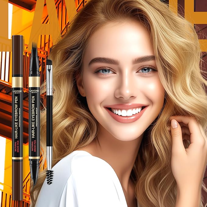 LAVONE Eyebrow Pen, 2-in-1 Eyebrow Pencils for Women with 4 Tip Microblading Eyebrow Pencil and Curved Precise Brow Pencil, Waterproof Eyebrow Pencil Create Full, Natural Hair-Like Brows, Grey