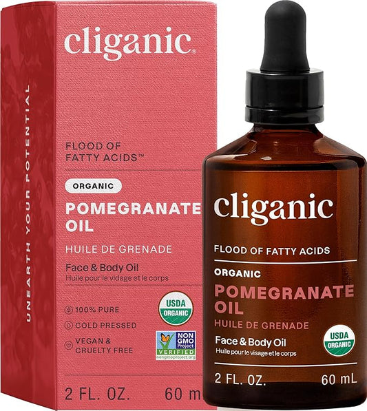 Cliganic Organic Pomegranate Seed Oil, 100% Pure (2oz) - For Face, Skin | Natural Cold Pressed Unrefined