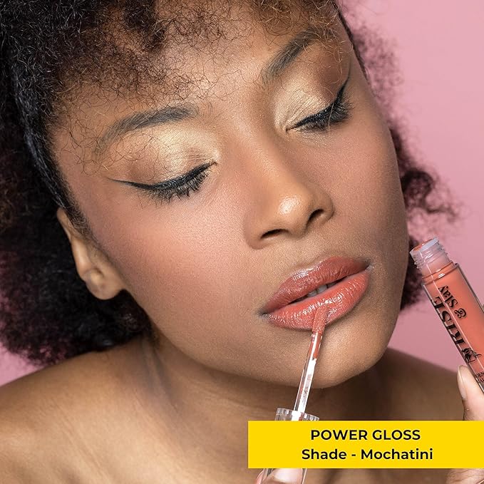 Power Gloss – Nude Brown Non-Sticky Lip Gloss with High Pigment, Jojoba, Vitamin E, Castor Oil & Hyaluronic Acid for Smooth, Everyday Moisture (Mochatini)