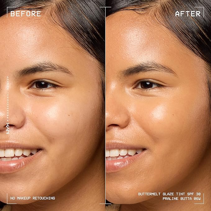 NYX PROFESSIONAL MAKEUP Buttermelt Glaze Soft Glow Skin Tint + SPF 30, Up To 12HR Wear, 06 Praline Butta