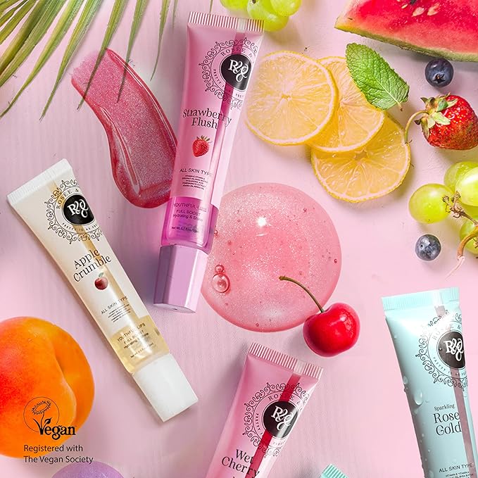 Rosee Lip Gloss Vegan & Cruelty Free Treatment, Professional Make up, Long Lasting Glossy with Shea Butter, Moisturize, Protect & Smooth, High Shine, Non-Sticky (g. Strawberry Flush, 0.5)