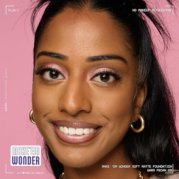 NYX PROFESSIONAL MAKEUP Make 'Em Wonder Liquid Foundation, 24HR Foundation Makeup With A Soft Matte Finish, Buildable Full Coverage - 29 Warm Pecan