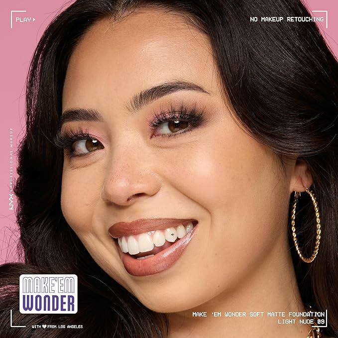 NYX PROFESSIONAL MAKEUP Make 'Em Wonder Liquid Foundation, 24HR Foundation Makeup With A Soft Matte Finish, Buildable Full Coverage - 09 Light Nude