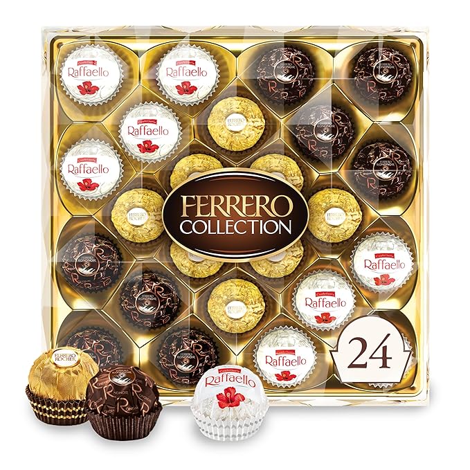 Ferrero Collection, Premium Assorted, Hazelnut, Dark Chocolate and Coconut, 24 Count Holiday Gift Box, 9.1 oz