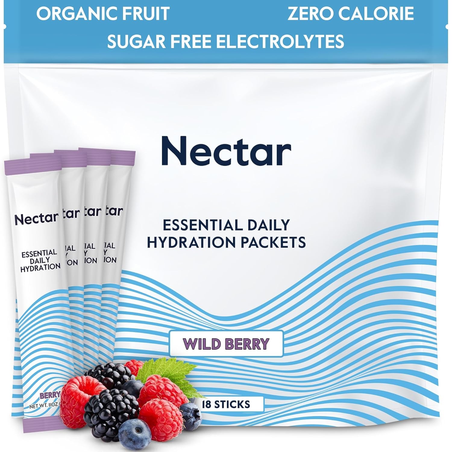 Hydration Packets - Electrolytes Powder Packets - No Sugar or Calories - Organic Fruit Liquid Daily IV Hydrate Packets for Dehydration Relief and Rapid Rehydration (Berry 18 Pack)